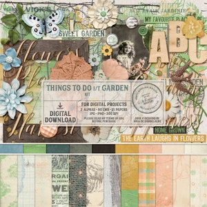 Garten-Kit, von der Natur inspiriert, für den Gärtner, im Garten, digital, Scrapbook-Kit, zum Herunterladen, Clip Art, botanisch, floraler Hintergrund