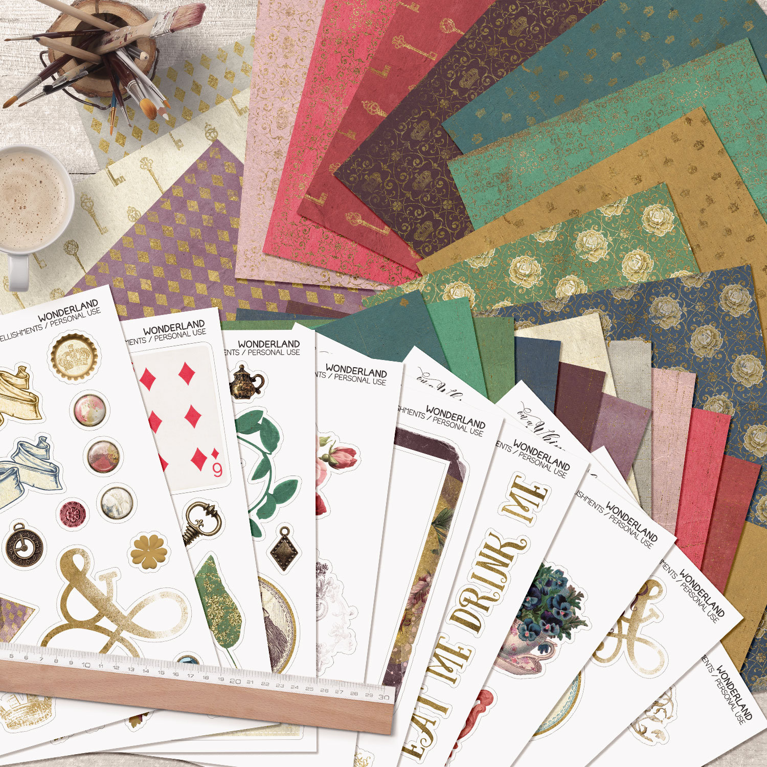 不思議の国のアリス 印刷可能なスクラップブックキット - レターサイズシート、デジタルダウンロード JPG および PDF - Etsy 日本