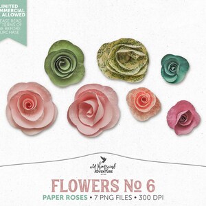 Digital Rose Clipart, Rosas de papel, Flores de papel, Uso comercial OK, Download digital, Elementos de scrapbooking digital, Rosas de papel enroladas