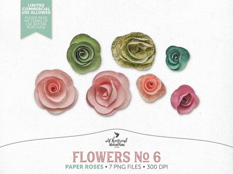 Digital Rose Clipart, Paper Roses, Paper Flowers, Commercial Use OK, Digital Download, Digital Scrapbooking Elements, Rolled Paper Roses image 1