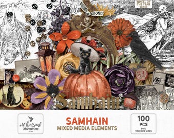 Witchy Halloween Clipart PNG For Scrapbooking - Samhain Wheel Of The Year Mixed Media Art