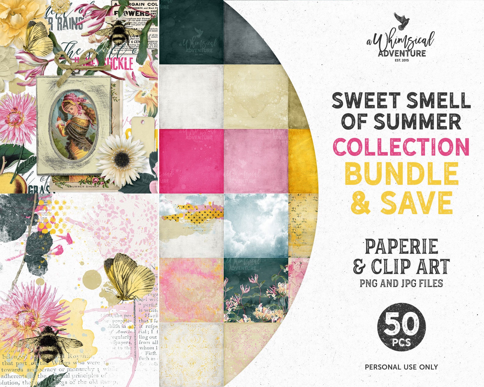 Summer Scrapbook Bundle, Best Deal, Pink and Yellow, Vintage Style ...