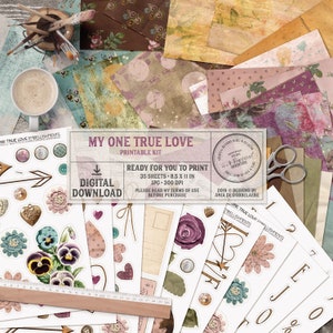 Valentine's Day, Engagement Gift, Junk Journal, Vintage Style, Printable Scrapbook Kit, Collage Sheets, Paper Crafts, Instant Download
