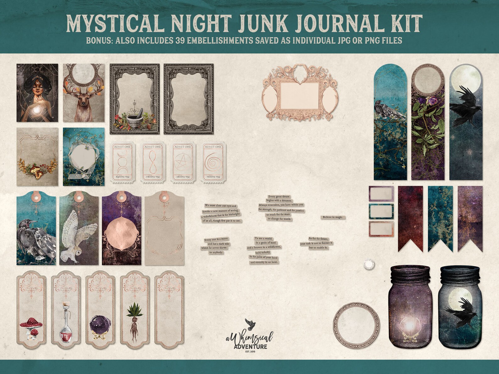 Mystical Night Junk Journal Kit Printable Moon Magic Journal - Etsy