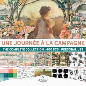 Pacote com desconto de clipart e papéis Cottagecore Country and Farm Life, coleção de downloads digitais para scrapbooking e diário de recortes