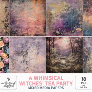 A Whimsical Witches&#39; Tea Party Quirky Fantasy Pastel Halloween Paper, Digital Download Victorian Era Witchy Aesthetic Scrapbooking Papers