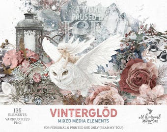 Whimsical Snowy Winter Forest Mixed Media Art - Frosty Woodland Christmas PNG (Digital Download)