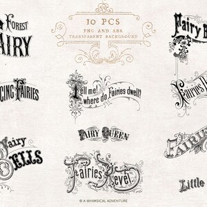 Decorative Vintage Titles, Antique Calligraphic Fairy Titles, Enchanted Forest, Digital Scrapbook Stamps, Photoshop Brushes ABR, PNG files image 2