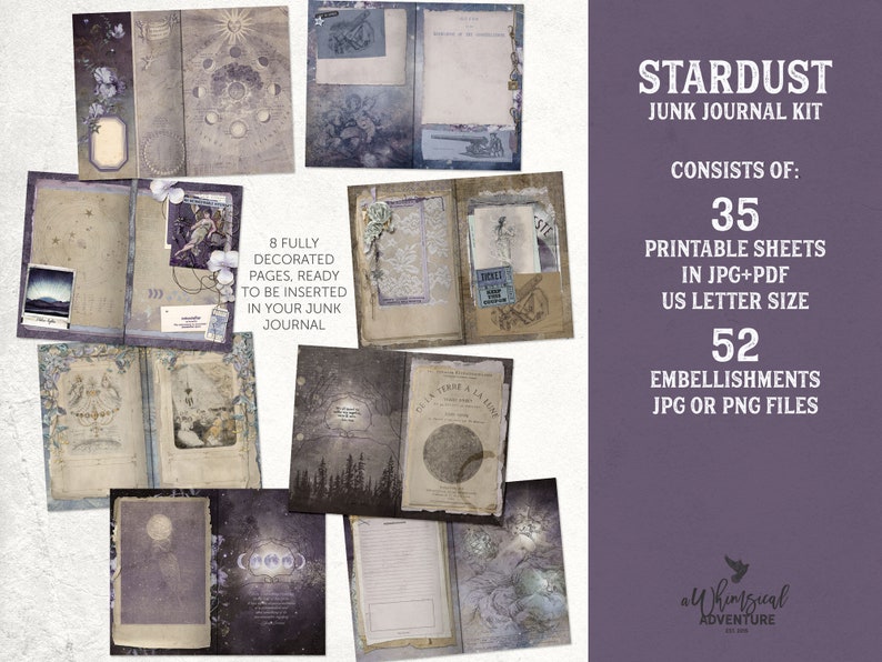 Celestial Junk Journal, Printable Astronomy Collage Kit, Enchanted Night Sky, Space Themed Ephemera, Dark Academia, Moon And Stars image 3