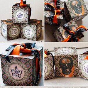 Printable Square Halloween Candy Box, Instant Download Small DIY Party Favors Container, Vintage Skull Trick Or Treat Crate image 4