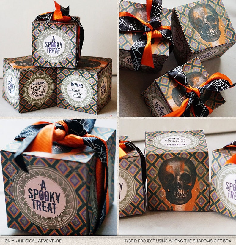 Printable Square Halloween Candy Box, Instant Download Small DIY Party Favors Container, Vintage Skull Trick Or Treat Crate image 4