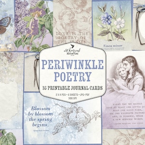 Immergrün Poesie, Printable Journal Karten, Scrapbooking digitale Downloads, Junk Journal Ephemera, Scrapbook Album Journaling Karten