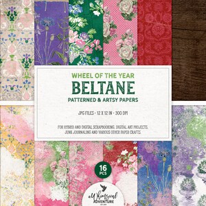 Paquet de papier floral Beltane, Roue de l'année, textures minables, techniques mixtes, téléchargement immédiat