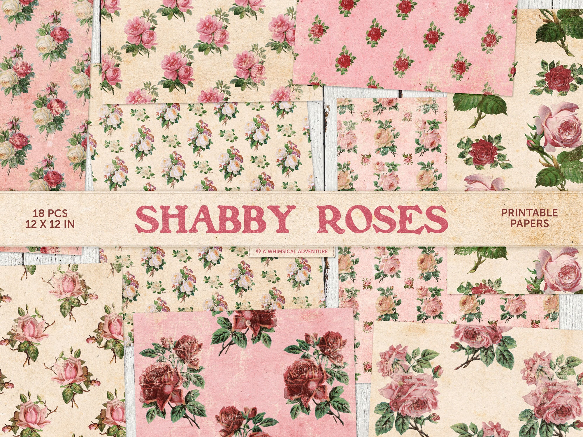 Printable Papers, Victorian Roses, Floral Digital Paper, Shabby Chic ...