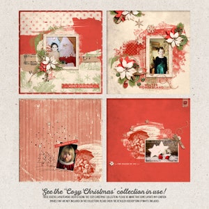 Puede incluir: Cuatro dise&ntilde;os digitales de &aacute;lbum de recortes con un tema navide&ntilde;o rojo y blanco. Cada dise&ntilde;o presenta una foto diferente de ni&ntilde;os e incluye varios elementos decorativos como poinsettias, copos de nieve y notas musicales. El texto "Feliz Navidad", "Pa&iacute;s de las Maravillas de Invierno" y "La Temporada de la Alegr&iacute;a" est&aacute; incluido en los dise&ntilde;os.