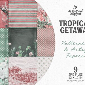Cactus et plantes succulentes, décoration du sud-ouest, scrapbooking numérique, fleur d'orchidée vintage, paysage mexicain, texture de papier froissé, papiers numériques
