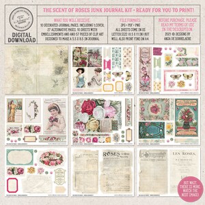 Scent Of Roses, Printable Junk Journal Kit, Shabby Chic, Vintage Botanicals, Digital Download image 7