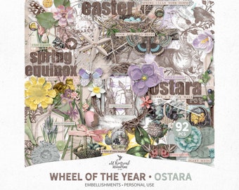 Ostara Scrapbook Elements, Mixed Media, First Day Of Spring, Wheel Of The Year, Instant Download