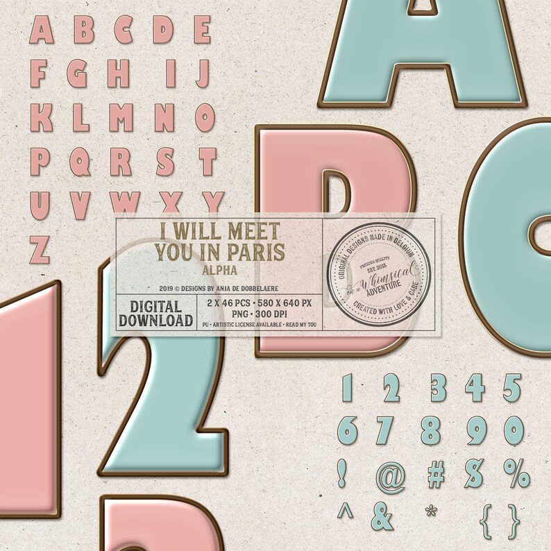 Digital Scrapbooking Valentine/'s Day Paris Theme Sky Blue Rose Pink Alphabet Letters French Vintage Instant Download Enamel Pin