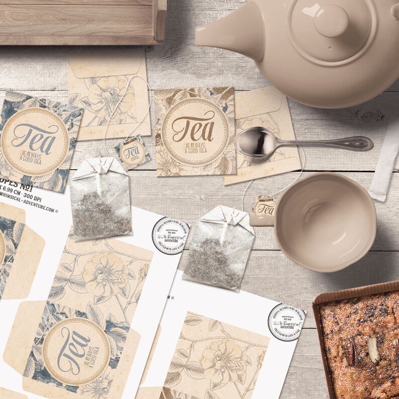 May include: A set of printable tea party tags with a vintage floral design. The tags feature the text "Tea is always a good idea" and are perfect for adding a touch of charm to your next tea party.