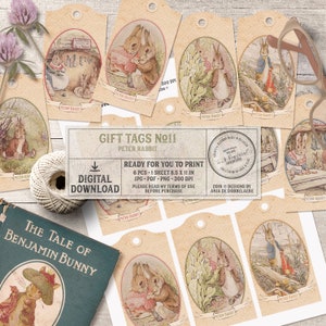Peter Rabbit, Etichette regalo, Etichette stampabili, Beatrix Potter, Regalo per baby shower, Coniglietto carino, Download immediato