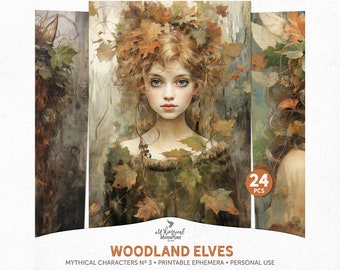 Woodland Elf Printable Autumn Wall Art, Fairycore Ephemera For Scrapbooking Or Junk Journal, Digital Download Enchanted Forest Collage Sheet