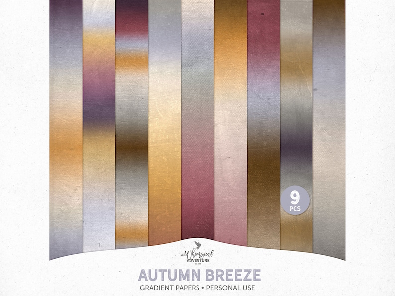 May include: Nine digital paper textures in warm autumnal colors with a gradient effect. The papers have a subtle textured look and are perfect for digital scrapbooking, card making, and other craft projects.