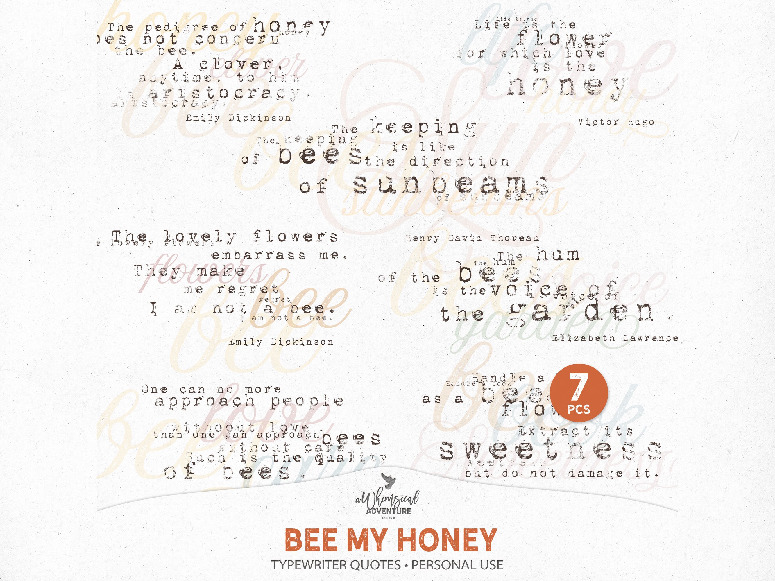 Bee My Honey, Literary Quotes, Inspirational Poem, Scrapbook Clip Art, Beekeeper Gift, Save The Bees, Instant Download