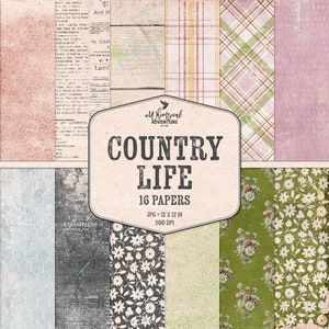 Papiers style campagnard - Shabby Chic - motif écossais country - papier numérique floral - téléchargement immédiat