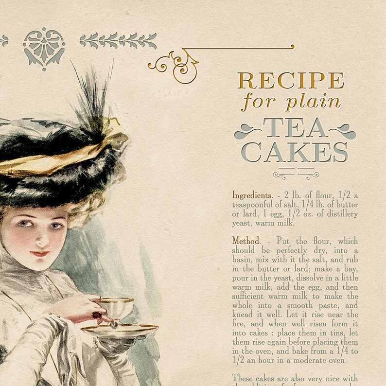 Kitchen Decor, Digital Download, Printable Wall Art, Victorian Style, Home Decor, Tea, Cakes, Recipes, Motivational Quote, Vintage Lady image 3