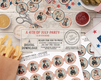 Envelope Sticker Seals, Printable Labels, Planner Stickers, Stars And Stripes, 4th Of July, Red White Blue, Instant Download, Vintage Style