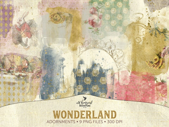 Rabbit Scrapbook, Alice In Wonderland Scrapbook Elements, Mad Hatter Scrapbook, Instant Download, Digital Download, 9 Digital Transfers