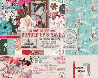 Cherry Blossom, Scrapbook Bundle, Best Deal, Sakura Tree, Asian Style, Japanese Art, Digital Download