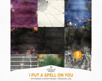 Scrapbook Paper, Halloween Digital Backgrounds, I Put A Spell On You, Spiders And Cobwebs, Tea Light Candles, Instant Download