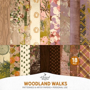 Motif botanique, inspiré de la nature, papier numérique Woodland, arrière-plans d'automne pour scrapbooking, téléchargement immédiat, papier de scrapbooking d'automne