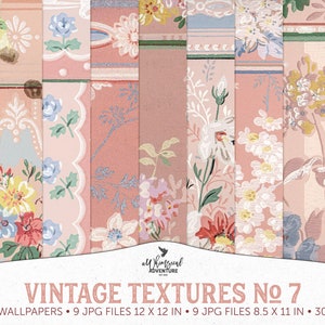 Vintage behang, bloemmotieven, Afdrukbaar digitaal papier, Commercieel gebruik, Instant download
