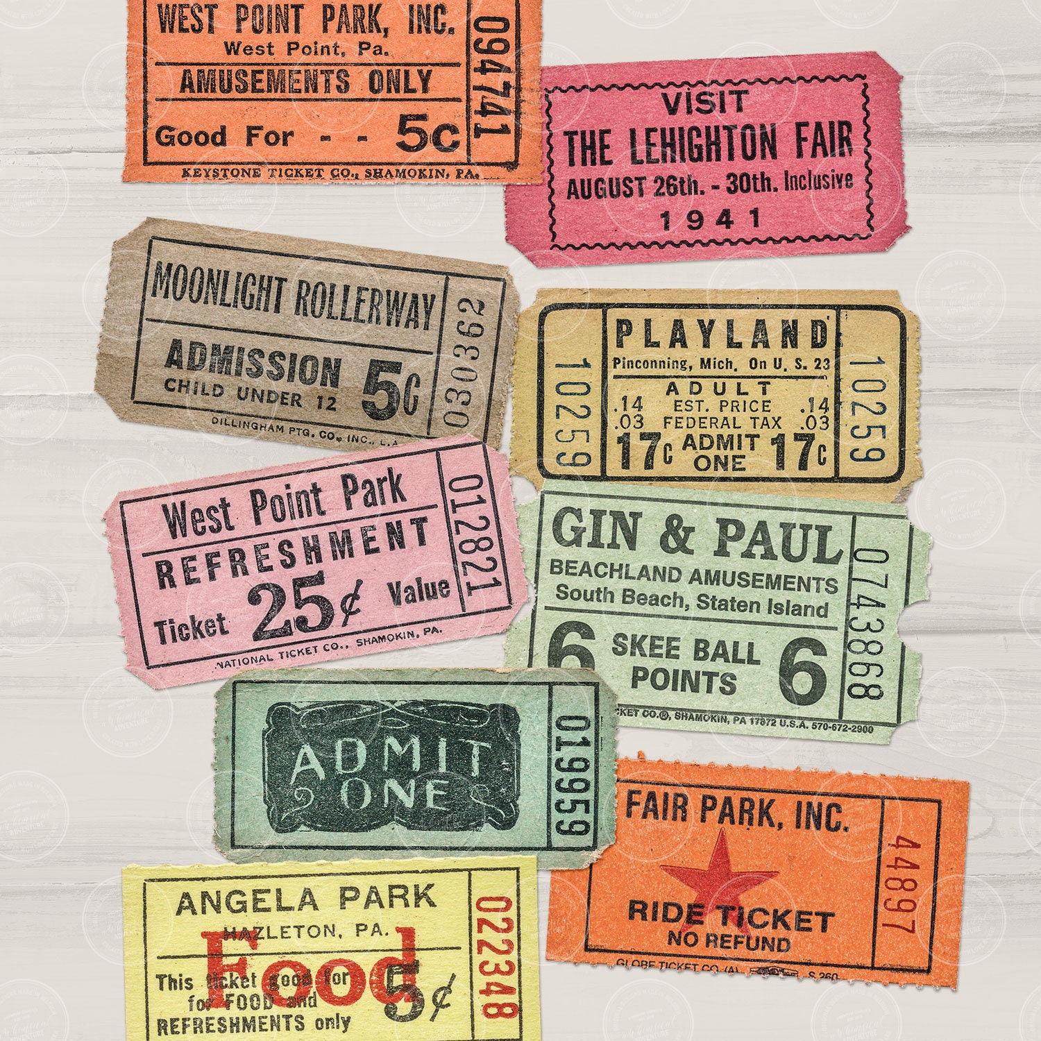 Printable Vintage Tickets, Instant Download, Commercial Use