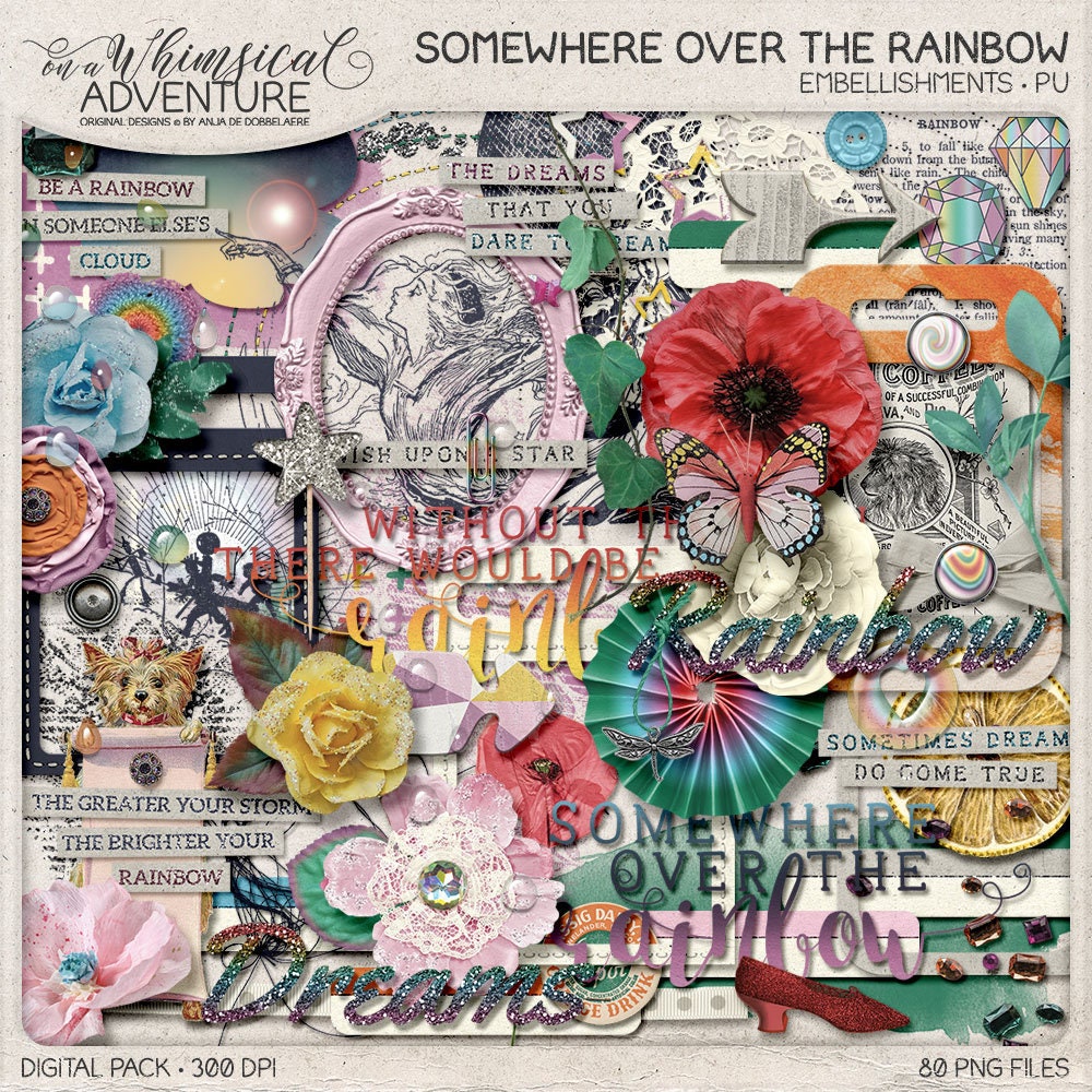 Rainbow digital scrapbooking elements digital download Etsy