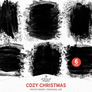 Máscaras de recorte de Natal PNG pintadas à mão para scrapbooking digital, download instantâneo de máscaras de fotos de férias com borda de azevinho