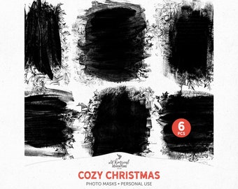 Hand Painted PNG Christmas Clipping Masks Overlays For Digital Scrapbooking, Instant Download Holiday Photo Masks With Holly Border