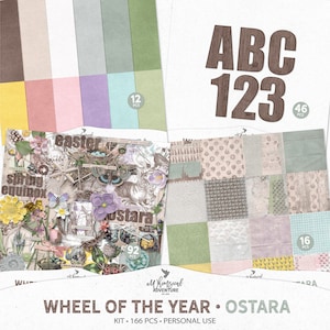 Ostara Digital Kit, Scrapbook Papers And Elements, Mixed Media, Wheel Of The Year, Instant Download