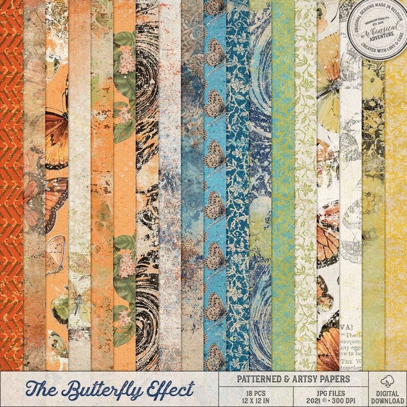 Butterfly Scrapbook Kit, Butterflies And Floral Elements, Bohemian Style Paper, Digital Download image 3