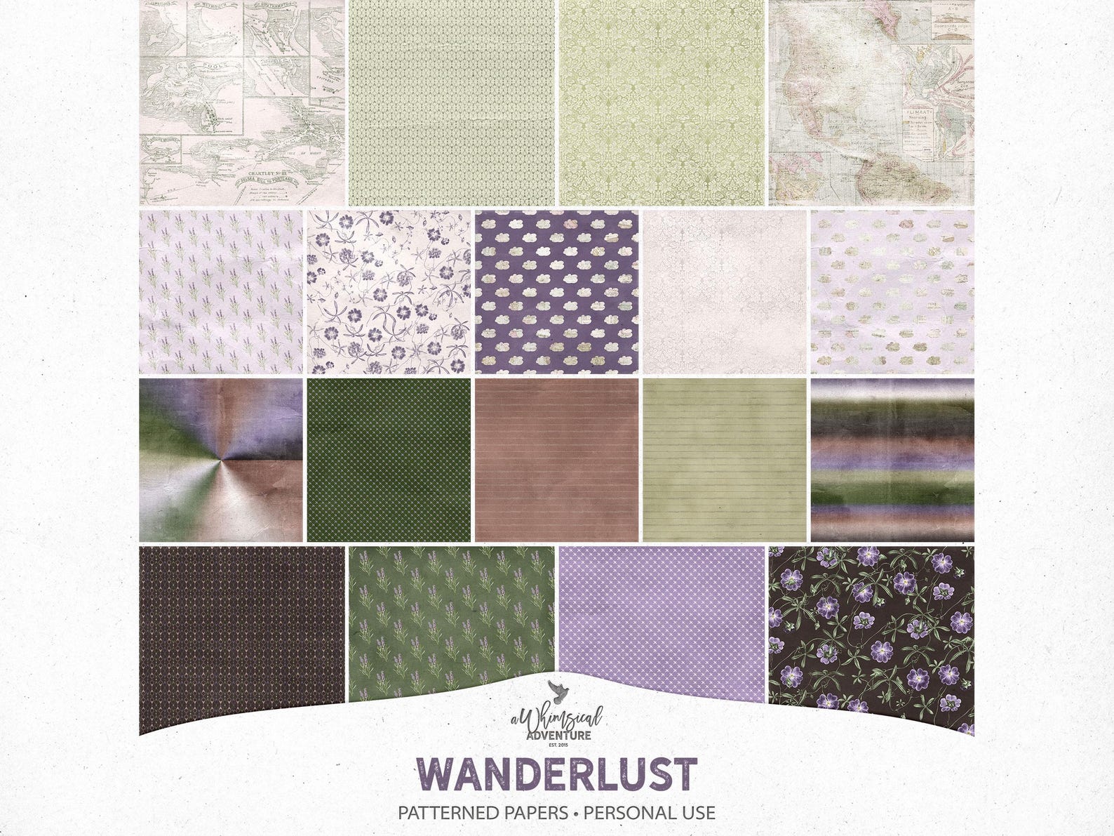Travel Pattern Paper Travel Paper Pack, Floral Digital Papers, Wanderlust Patterns, Outdoor ...