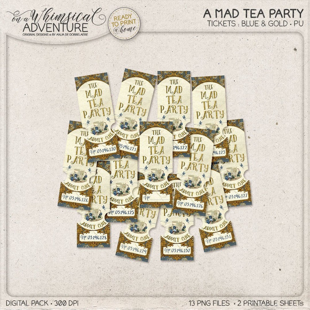 Wonderland Printable Coupons, Mad Tea Party Ticket Invitation, Instant
