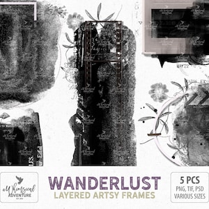 Multilayered Wanderlust Digital Frames, Travel Photo Book Templates, Instant Download, Filmstrip, Painted Photo Masks, Clipping Masks