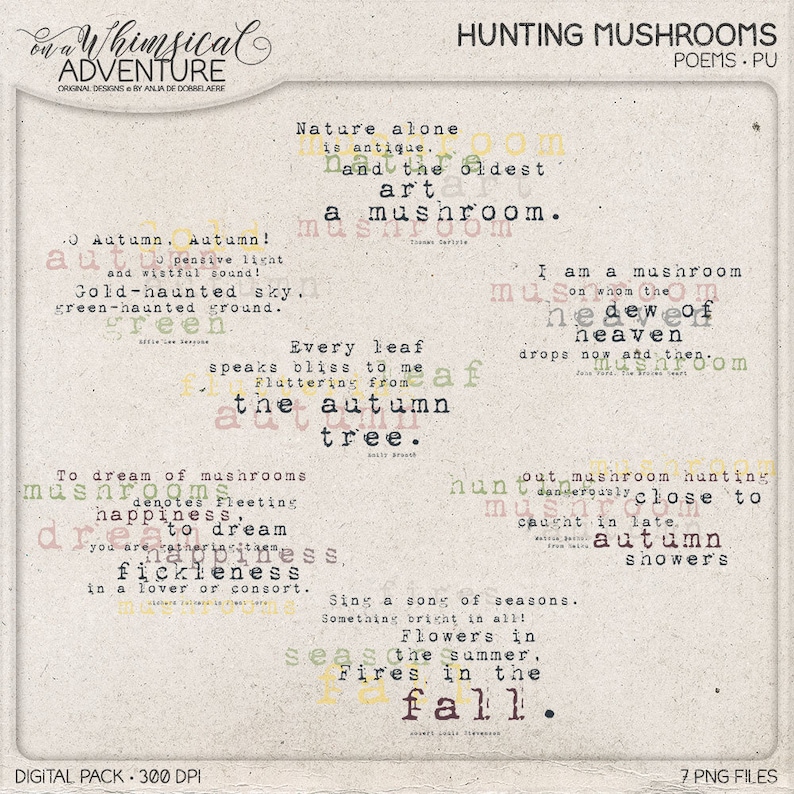 Best Value Vintage Botanical Digital Scrapbooking, In The Woods Growing Mushrooms Fall Gifts Autumn Clipart Fall Decor Package Deal