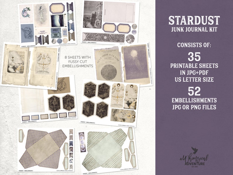 Celestial Junk Journal, Printable Astronomy Collage Kit, Enchanted Night Sky, Space Themed Ephemera, Dark Academia, Moon And Stars image 6