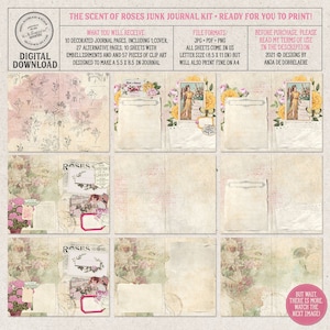 Scent Of Roses, Printable Junk Journal Kit, Shabby Chic, Vintage Botanicals, Digital Download image 4