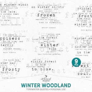 Citazioni letterarie ispiratrici di Winter Woodland GrungeTypewriter, download digitale Snowy Forest Journal Prompts