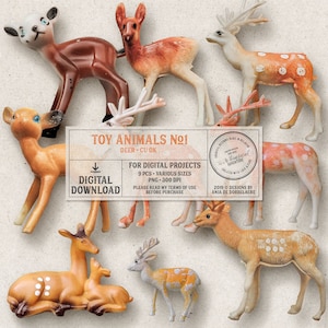 Animais de brinquedo da floresta, veados, renas, figuras de animais, uso comercial OK, Natal, elementos de scrapbooking digital, floresta, ao ar livre, inverno